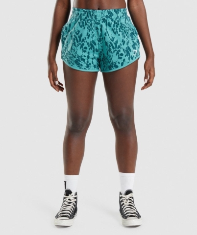 Turquoise Gymshark Animal Graphic Women's Shorts | US-37NMPLK