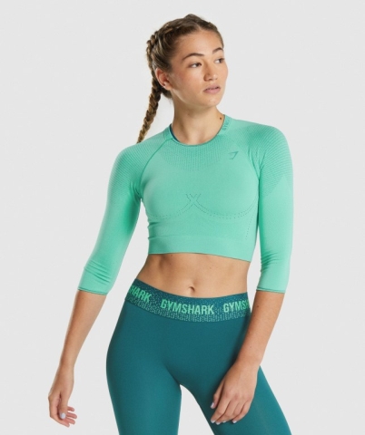 Turquoise Gymshark Apex Seamless Crop Top Women's Sweatshirts | US-90UVLTC