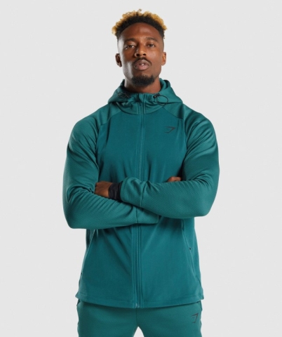 Turquoise Gymshark Apex Zip Men's Hoodies | US-12VSQKA