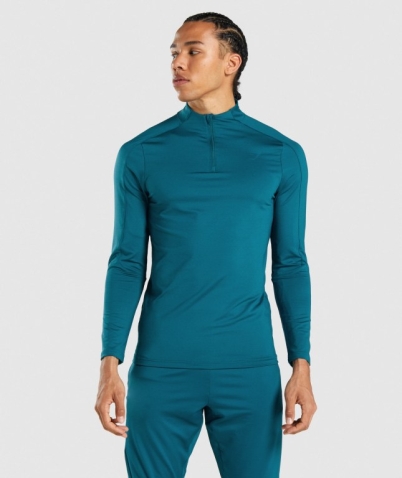 Turquoise Gymshark Regulate 1/4 Zip Men's Hoodies | US-21KWHYP