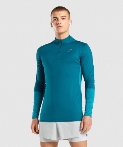 Turquoise Gymshark Speed 1/4 Zip Men's Hoodies | US-85RSWKM