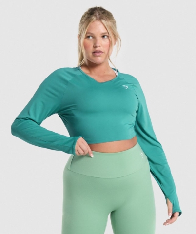 Turquoise Gymshark Training Crop Top Women's T Shirts | US-32MFBVX