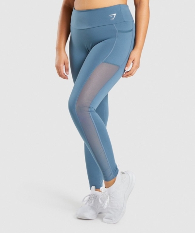 Turquoise Gymshark Training Mesh Pocket High Waisted Women's Leggings | US-23YQSHB