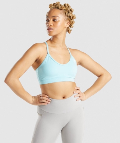 Turquoise Gymshark V Neck Training Women's Sports Bra | US-01HRJBD