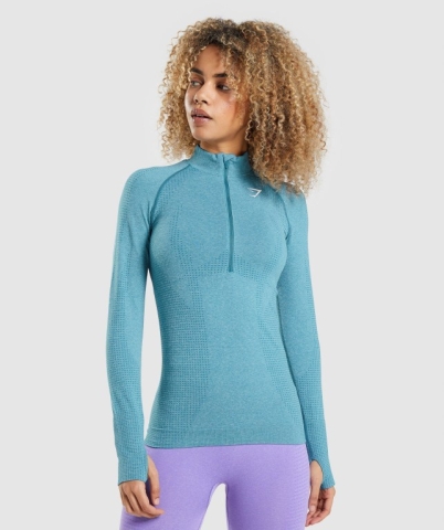 Turquoise Gymshark Vital Seamless 2.0 1/2 Zip Women's Hoodies | US-96IEOKW