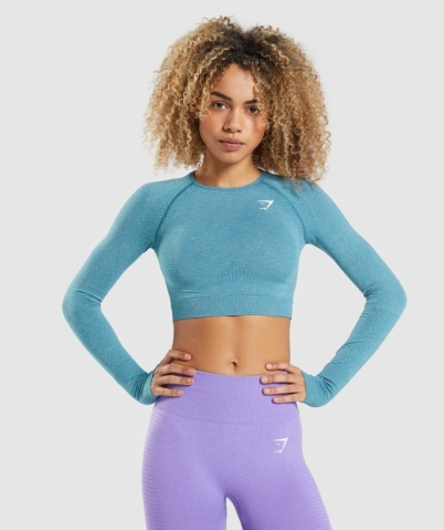 Turquoise Gymshark Vital Seamless 2.0 Crop Top Women's Sweatshirts | US-71GDJTZ