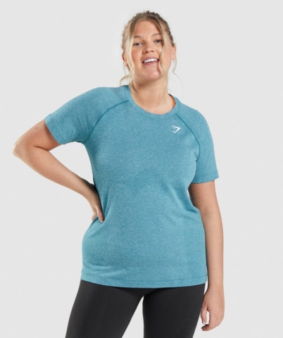 Turquoise Gymshark Vital Seamless 2.0 Light Women's T Shirts | US-36EPFBO