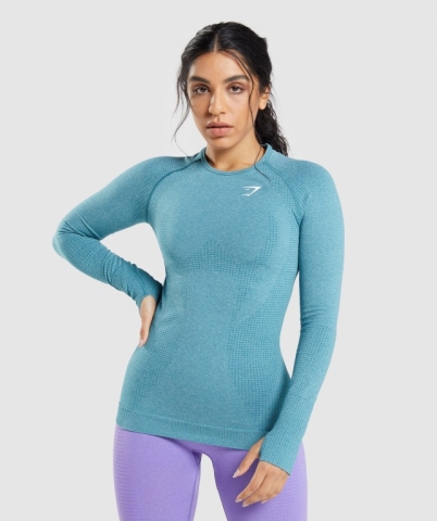 Turquoise Gymshark Vital Seamless 2.0 Top Women's T Shirts | US-51JHBPT