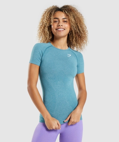 Turquoise Gymshark Vital Seamless 2.0 Women's T Shirts | US-85XLVDU