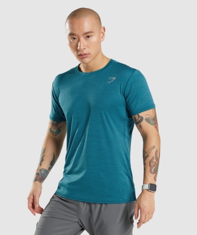 Turquoise / Turquoise Gymshark Speed Men's T Shirts | US-70ONDEB