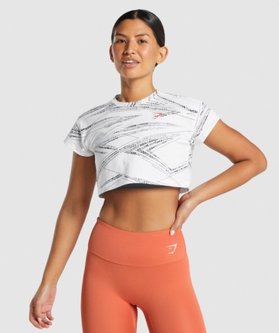 White / Black Gymshark Zone Graphic Crop Women's T Shirts | US-42VZFNH