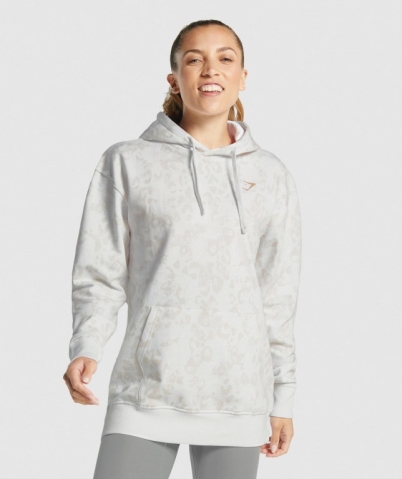 White / Cream Gymshark Animal Graphic Women's Hoodies | US-54SOQHT