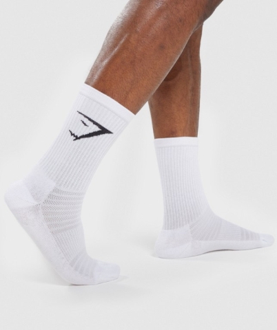 White Gymshark 3pk Men's Socks | US-10MZWER