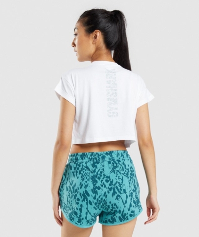 White Gymshark Animal Graphic Crop Women's T Shirts | US-30YZVBF