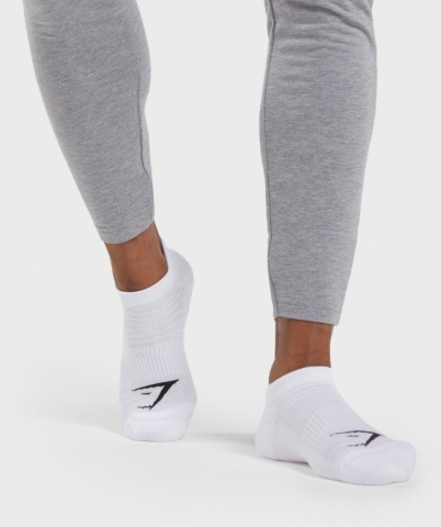 White Gymshark Ankle 3pk Men's Socks | US-10OCDKM