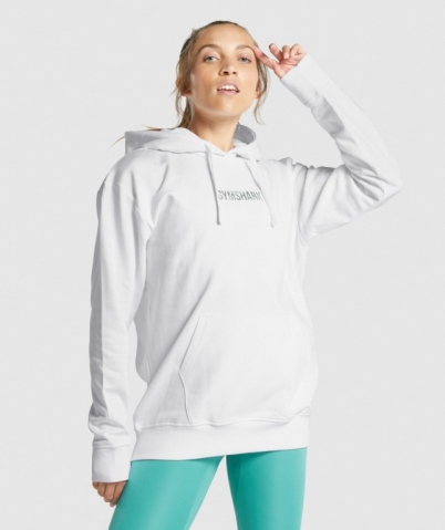 White Gymshark Apollo Graphic Oversized Women's Hoodies | US-15PVAGS