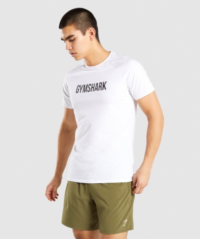 White Gymshark Apollo Men's T Shirts | US-30WSYJO