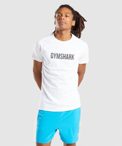 White Gymshark Apollo Men's T Shirts | US-32WDFBE