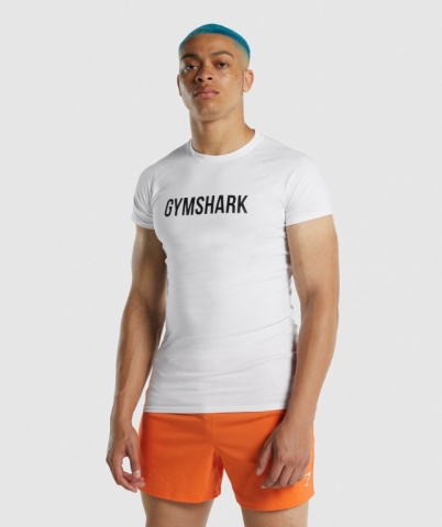 White Gymshark Apollo Men's T Shirts | US-84GAFPO