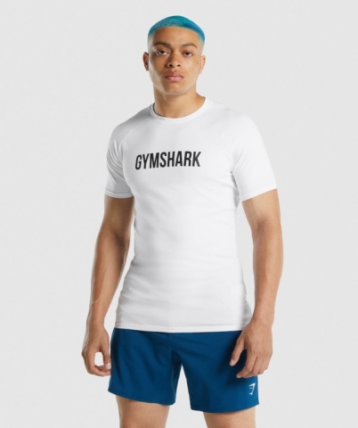 White Gymshark Apollo Men's T Shirts | US-90HRSZC