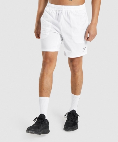 White Gymshark Arrival 7" Men's Shorts | US-60SVTXP