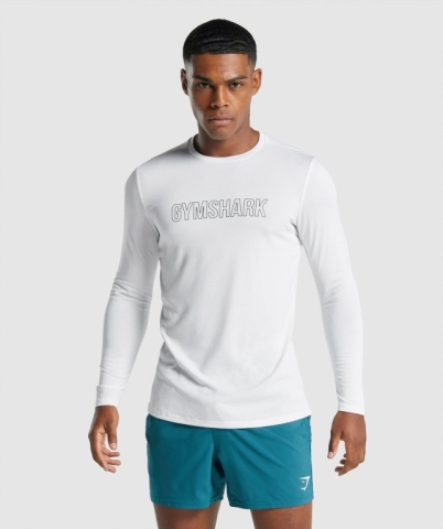 White Gymshark Arrival Graphic Men's T Shirts | US-13WMNCY