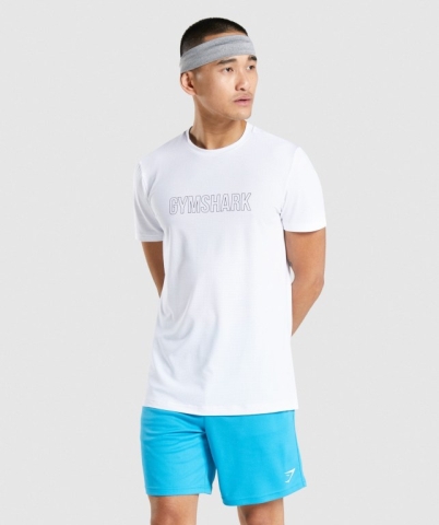 White Gymshark Arrival Graphic Men's T Shirts | US-87FVLSI