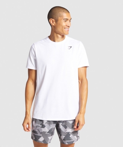 White Gymshark Arrival Regular Fit Men's T Shirts | US-30LFHAE