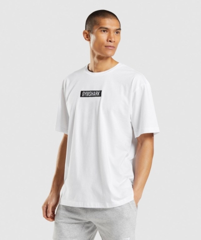 White Gymshark Central Oversized Men's T Shirts | US-07FTCBP