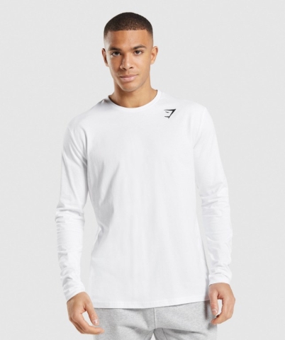 White Gymshark Crest Men's T Shirts | US-14ZRBAH