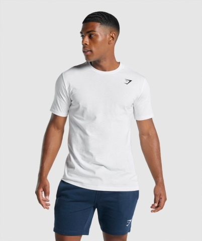 White Gymshark Crest Men's T Shirts | US-41CHSUV