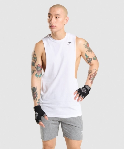 White Gymshark Critical Drop Arm Men's Tank Tops | US-75LTHAC