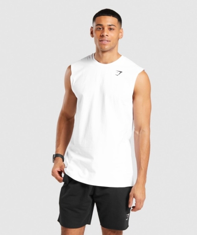 White Gymshark Critical Sleeveless Men's Tank Tops | US-48SNZBF