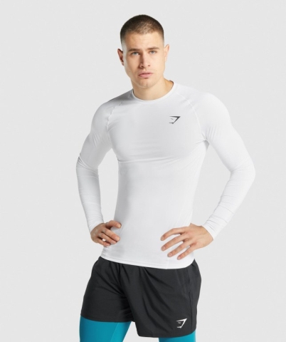 White Gymshark Element Baselayer Men's T Shirts | US-60OEDYZ