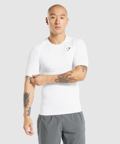 White Gymshark Element Baselayer Men's T Shirts | US-78VTCXS