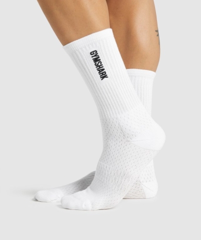 White Gymshark Embroidered Logo Men's Socks | US-04KGBVZ