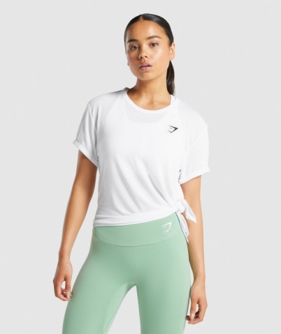 White Gymshark Essential Women's T Shirts | US-83UHYOI