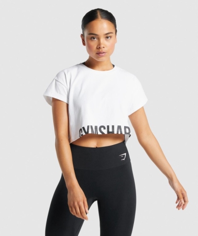 White Gymshark Fraction Crop Top Women's T Shirts | US-08NUEIF