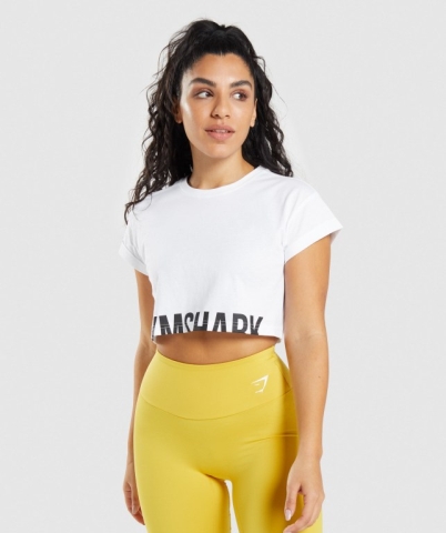 White Gymshark Fraction Crop Top Women's Sweatshirts | US-17CNWZD