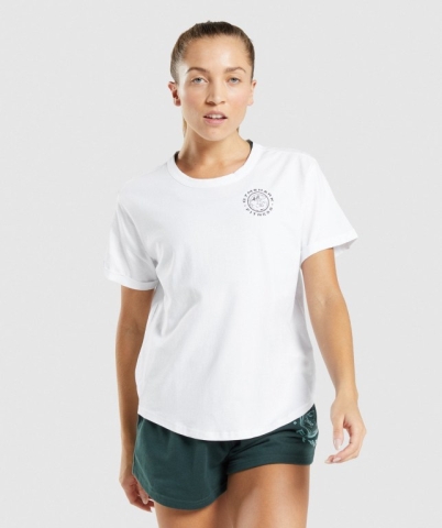 White Gymshark Legacy Graphic Women's T Shirts | US-76XRLJB