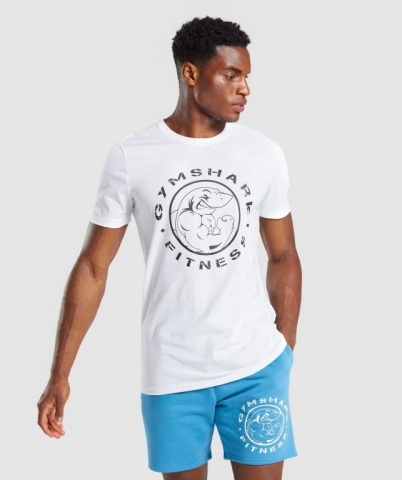 White Gymshark Legacy Men's T Shirts | US-30RFTNY