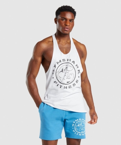 White Gymshark Legacy Men's Tank Tops | US-14DZFLU