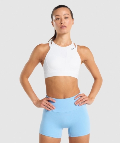 White Gymshark Mesh Neckline Training Women's Sports Bra | US-92VHLRY