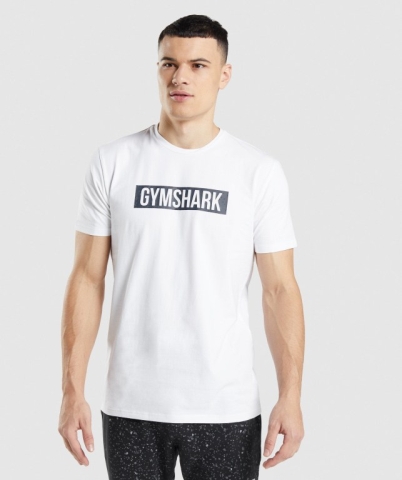 White Gymshark Micro Print Block Infill Men's T Shirts | US-89AXFOT