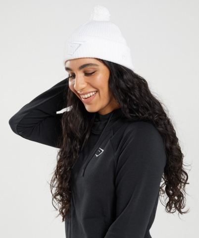 White Gymshark New Era Mini Pom Men's Headwear | US-15BNHPU