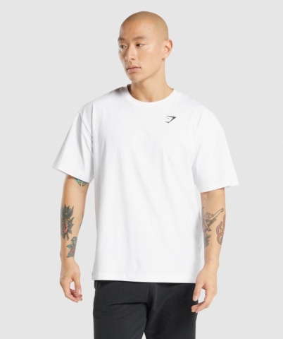 White Gymshark Oversized Men's T Shirts | US-76RMCSK