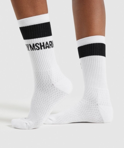 White Gymshark Premium Logo 1pk Women's Socks | US-20TXPDZ