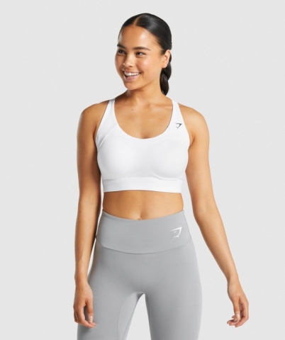 White Gymshark Racer Back Training Women's Sports Bra | US-76DZOXH