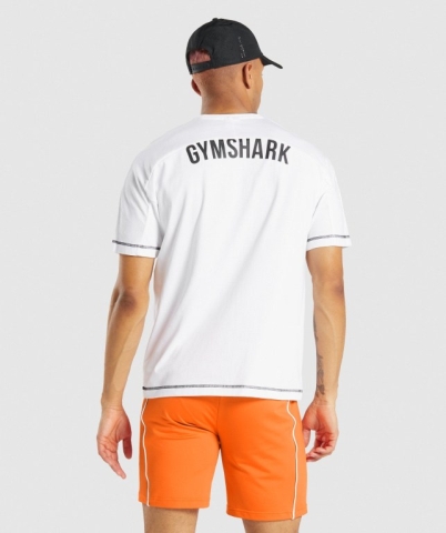 White Gymshark Recess Men's T Shirts | US-54JCIFE