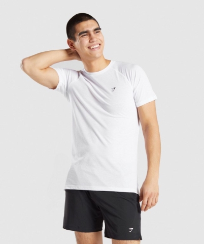 White Gymshark Studio Men's T Shirts | US-60RTOLK